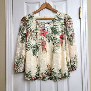 NWT Ember 3/4 Sleeve Lined Lace Floral Top Cottagecore Coquette Whimsical Size M